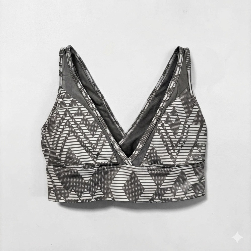 Aerie Chill Play Move Sports Bra XS Black White‎ Geometric Mesh Racerback Yoga